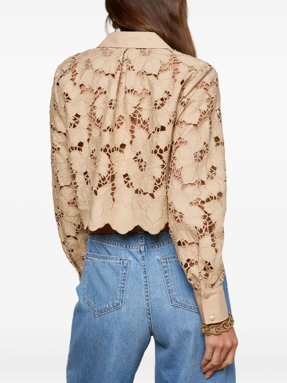 L'agence Floral-lace Button-down Top In Neutral