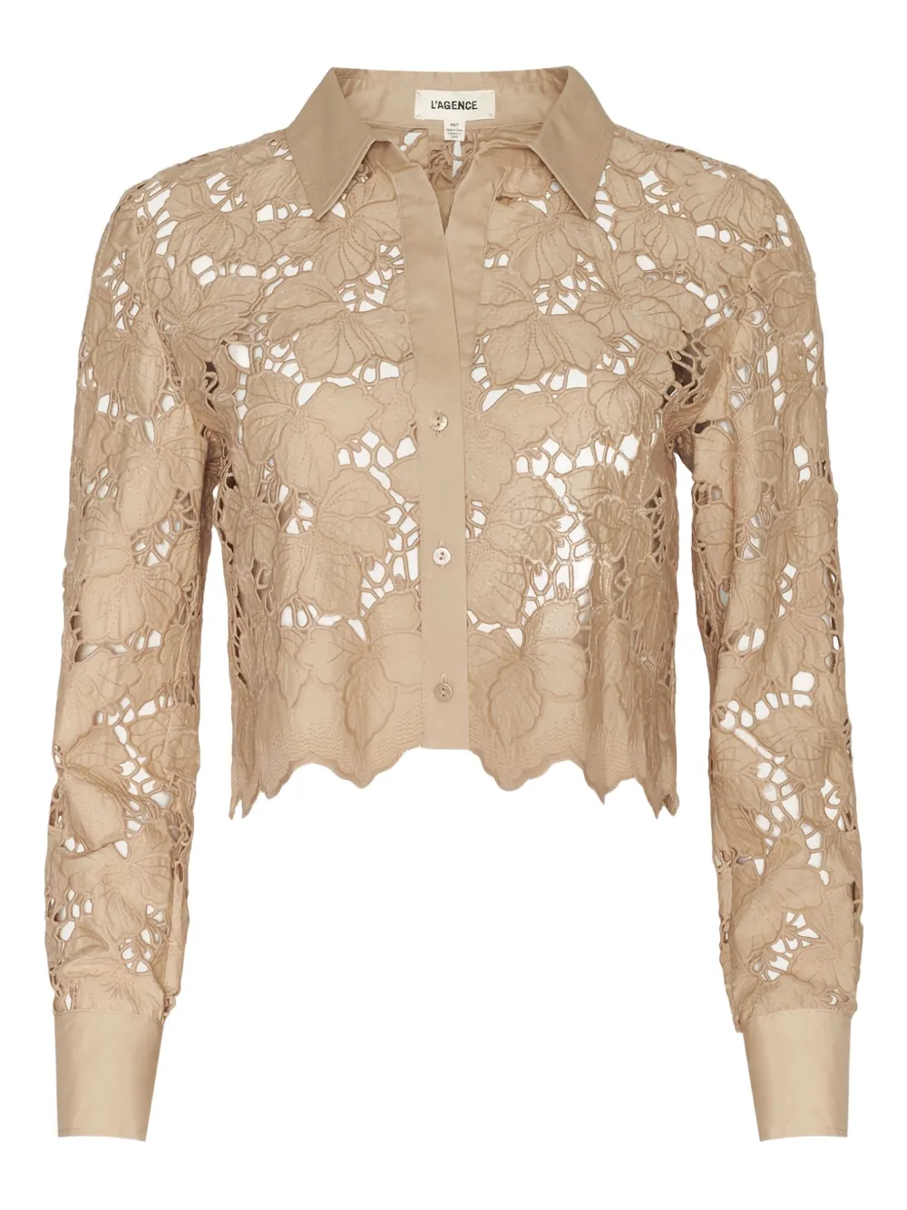 L Agence Floral-lace Button-down Top In Neutral