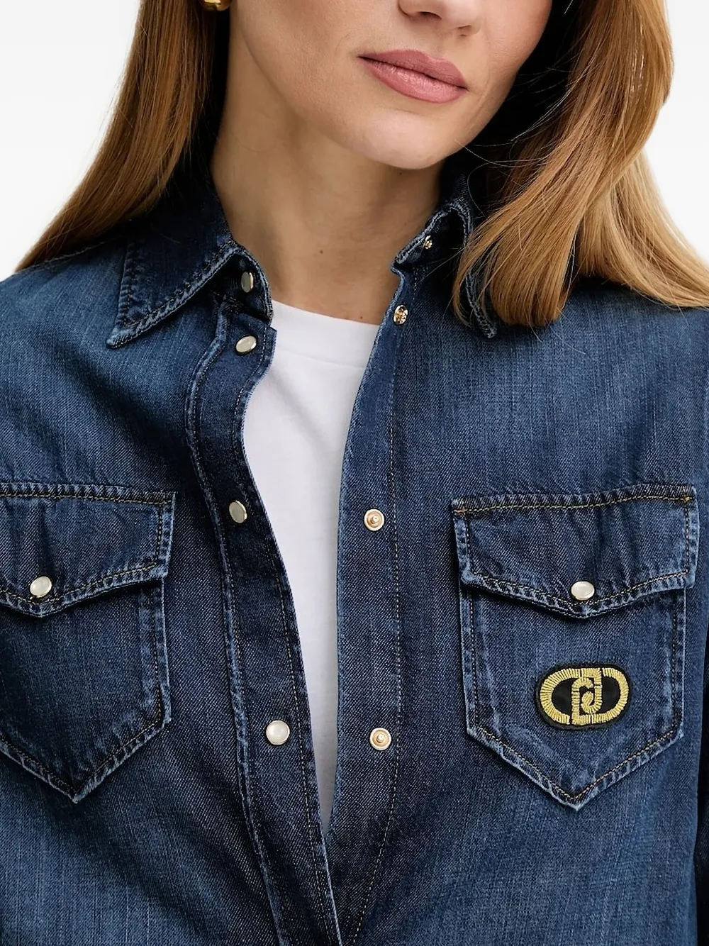 LIU JO Denim blouse met borduurwerk Blauw