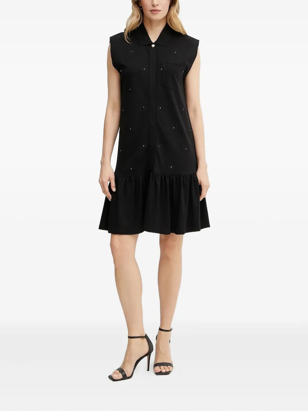 LIU JO embellished ruffled mini dress Zwart