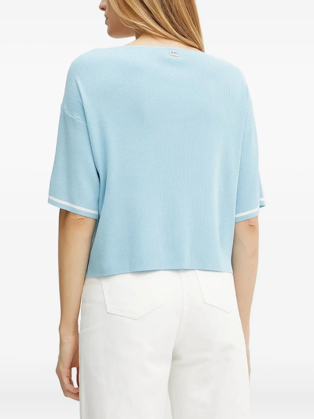 Liu •jo Ribbed-panel Mesh Sweater In Blue