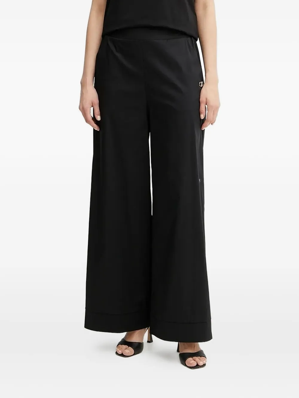 Liu •jo Elastic-waist Wide-leg Trousers In Black