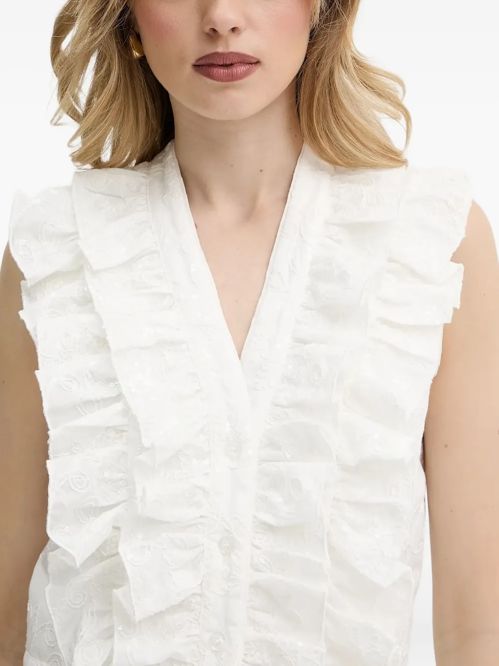 LIU JO sequin-embellished ruffled top Wit