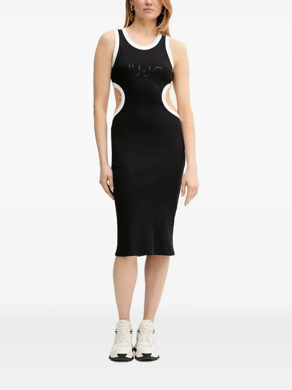 Liu •jo Cut-out Ribbed Midi Dress In Black