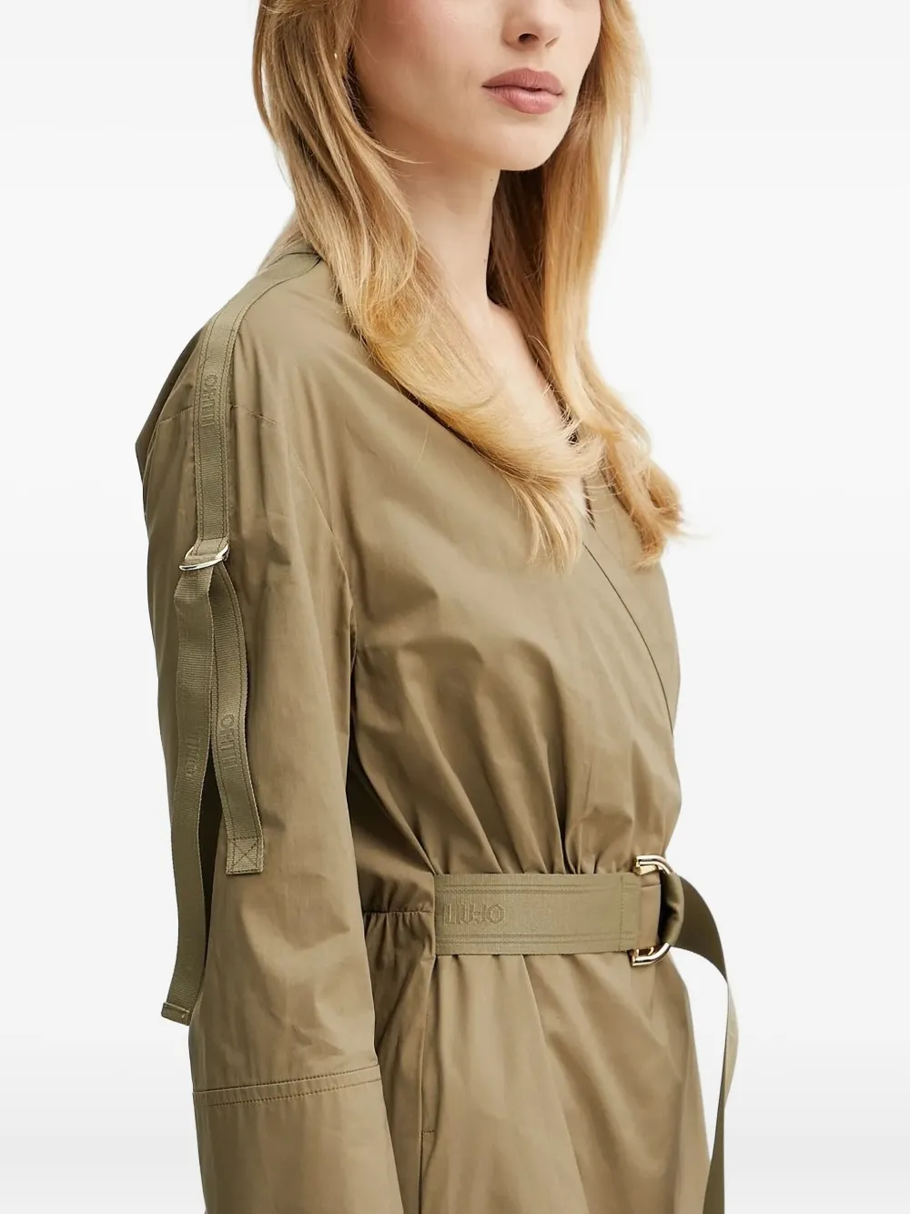 Liu •jo Belted Wrap Midi Dress In Green