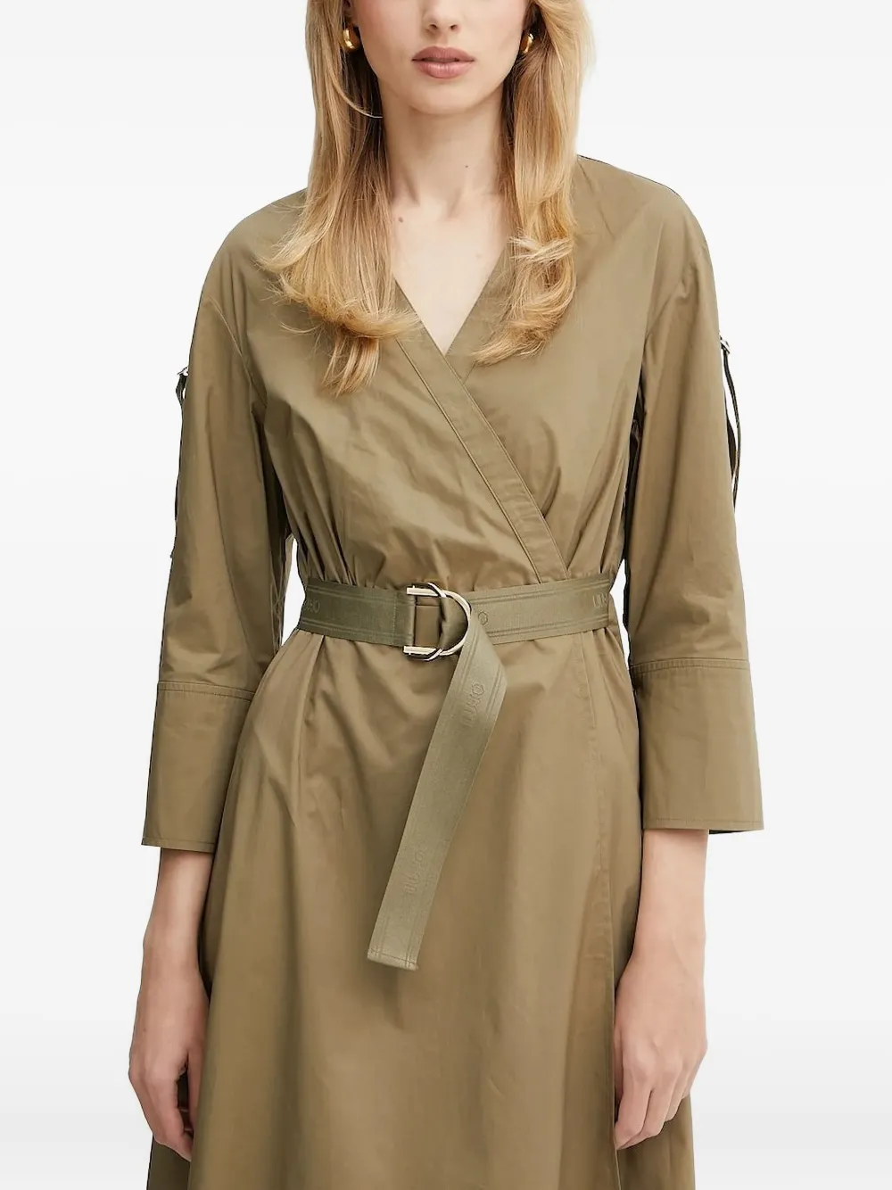 Liu •jo Belted Wrap Midi Dress In Green