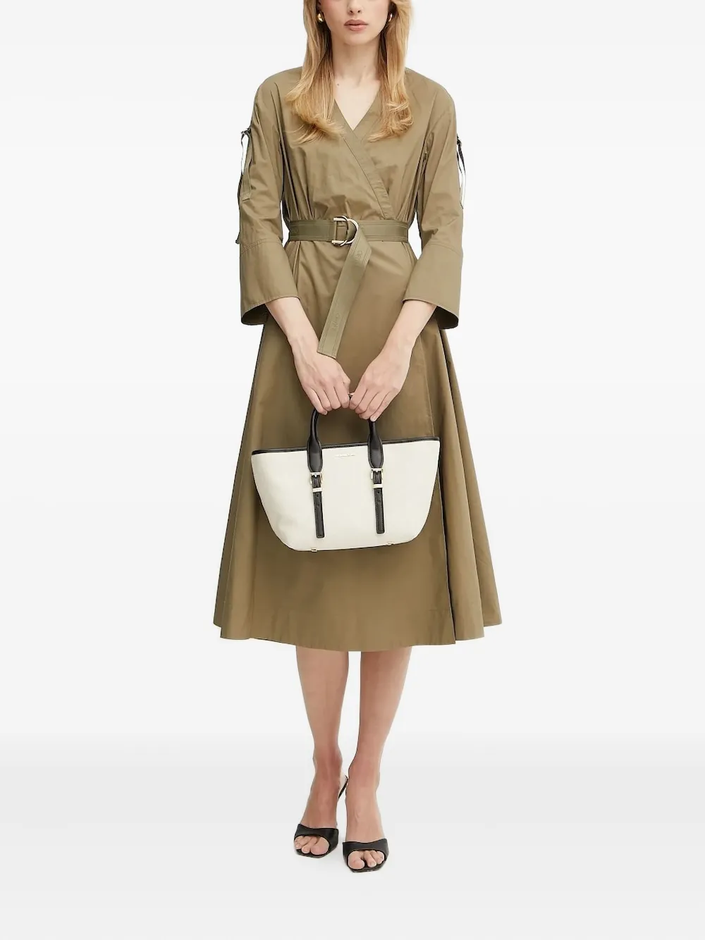 Liu •jo Belted Wrap Midi Dress In Green