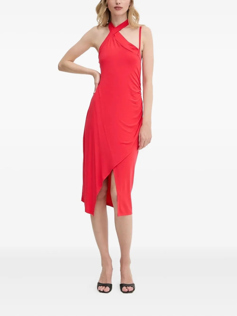 Liu •jo Asymmetric-neck Midi Dress In Red