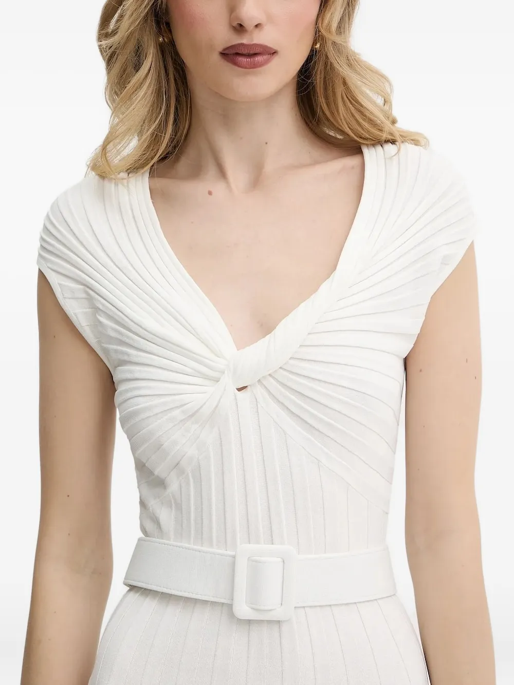 Liu •jo Twist-front Belted Midi Dress In White