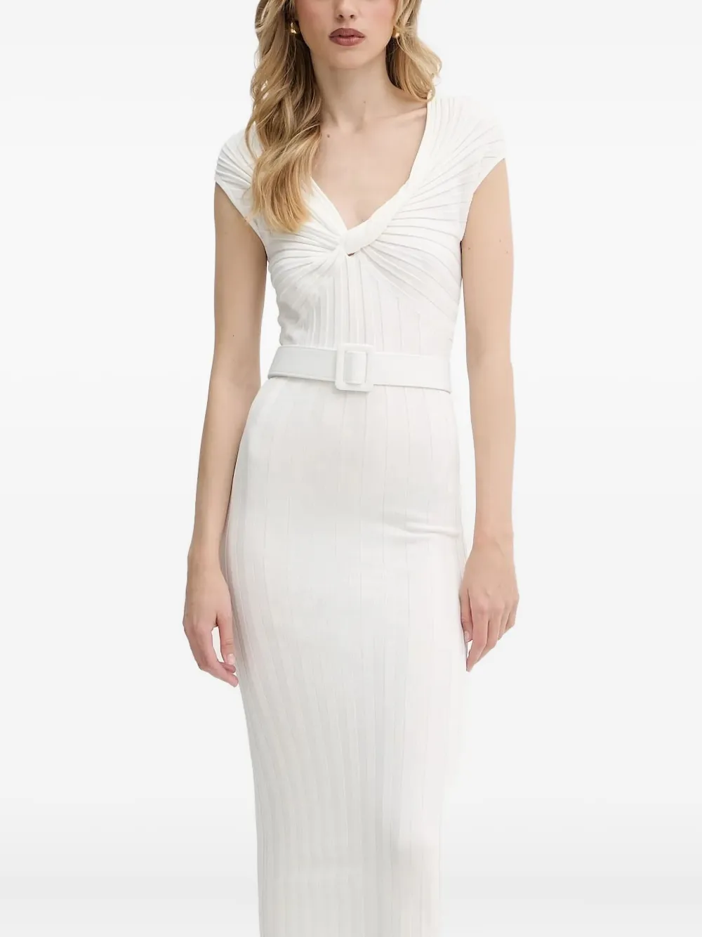 Liu •jo Twist-front Belted Midi Dress In White
