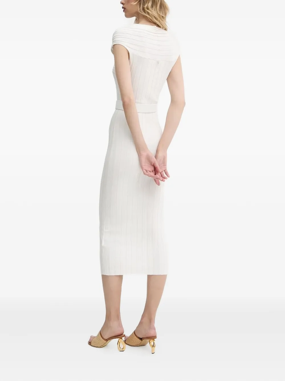 Liu •jo Twist-front Belted Midi Dress In White