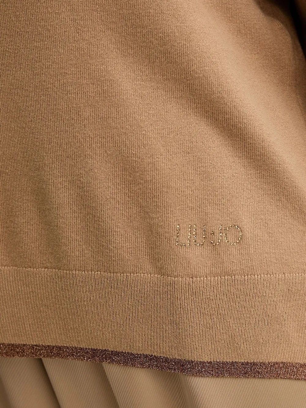 Liu •jo Metallic-trimmed Round-neck Sweater In Neutral