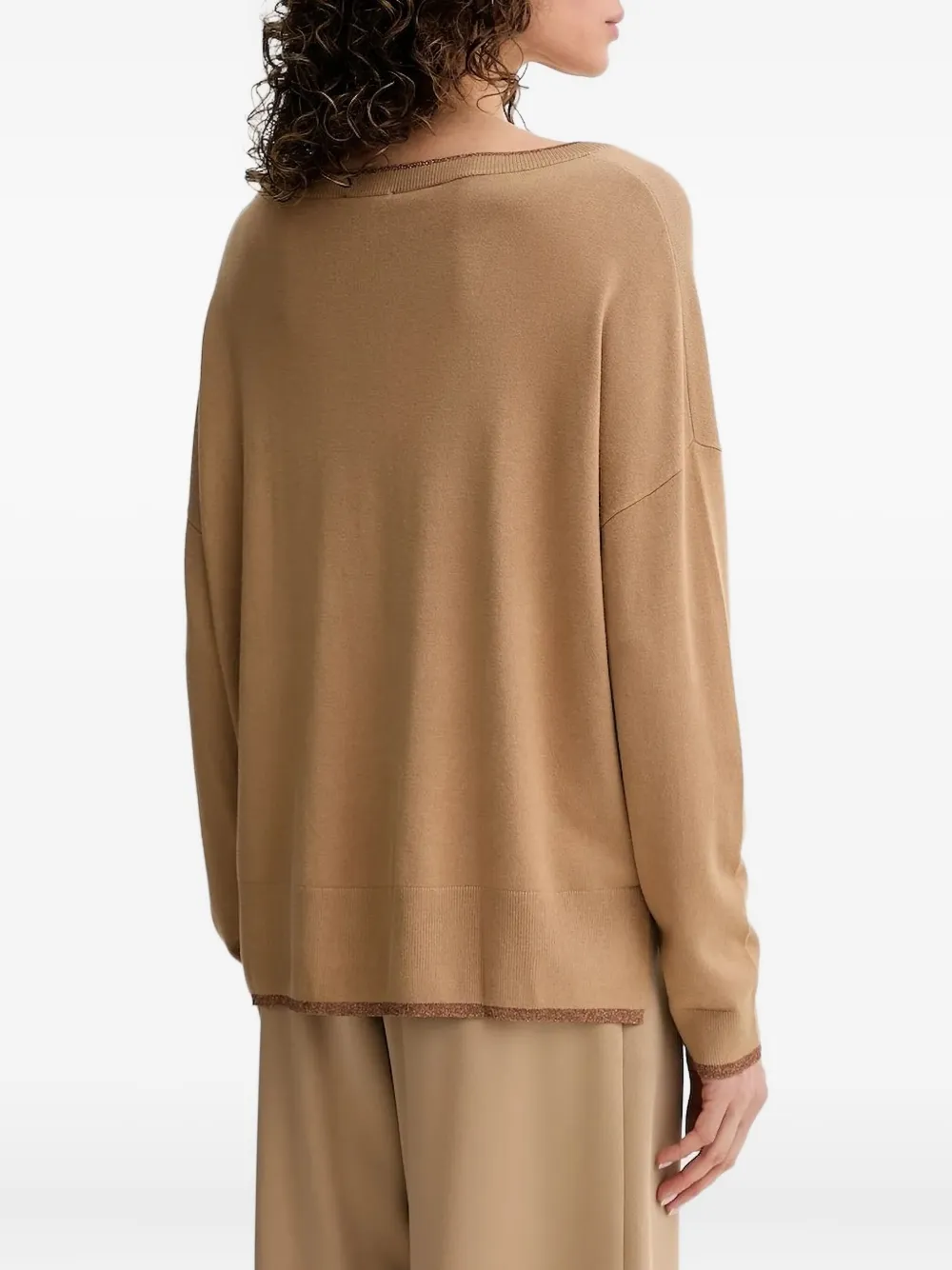 Liu •jo Metallic-trimmed Round-neck Sweater In Neutral