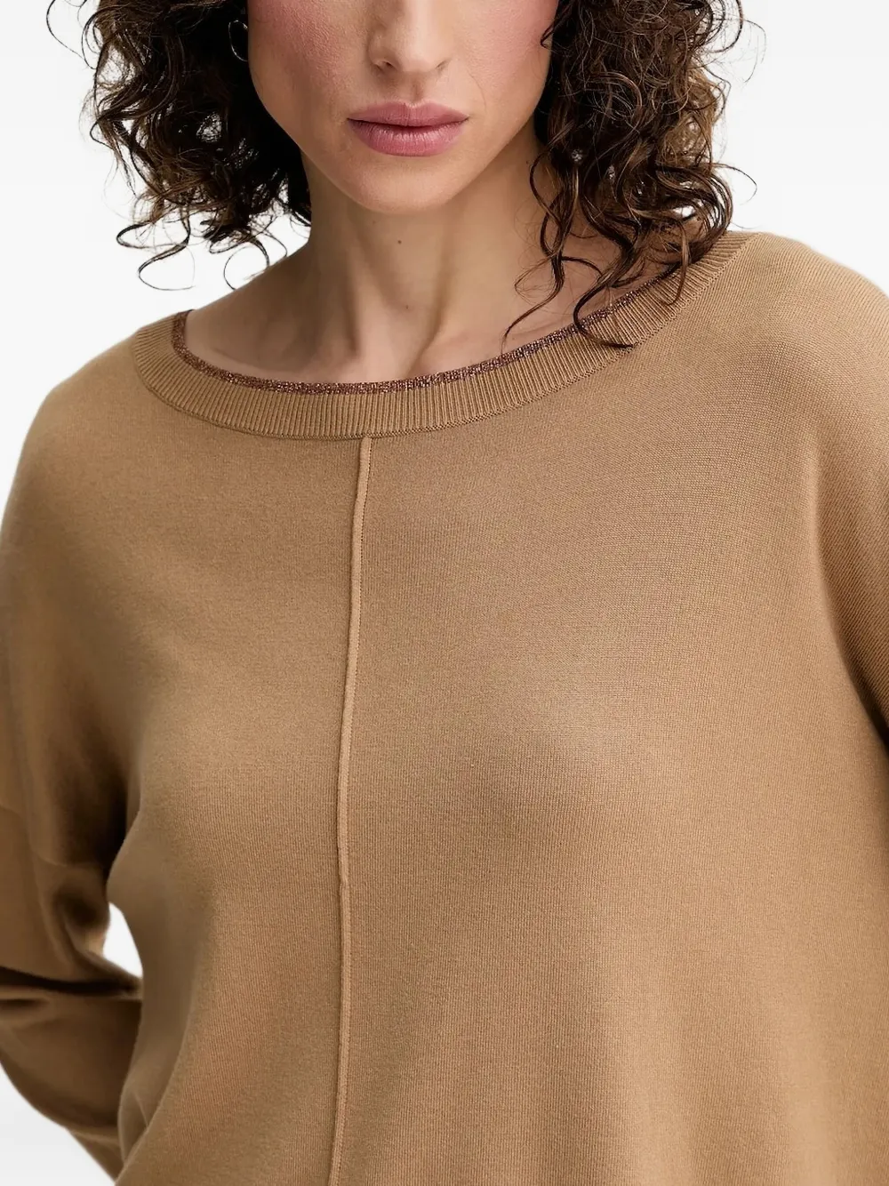 Liu •jo Metallic-trimmed Round-neck Sweater In Neutral