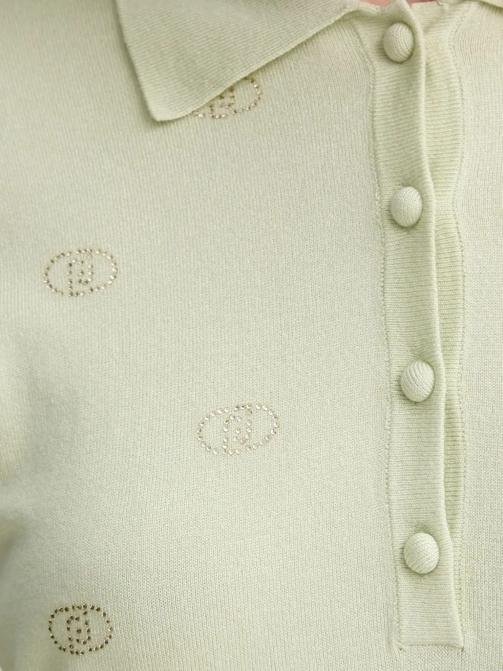 Liu •jo Embellished Knitted Polo Top In Green