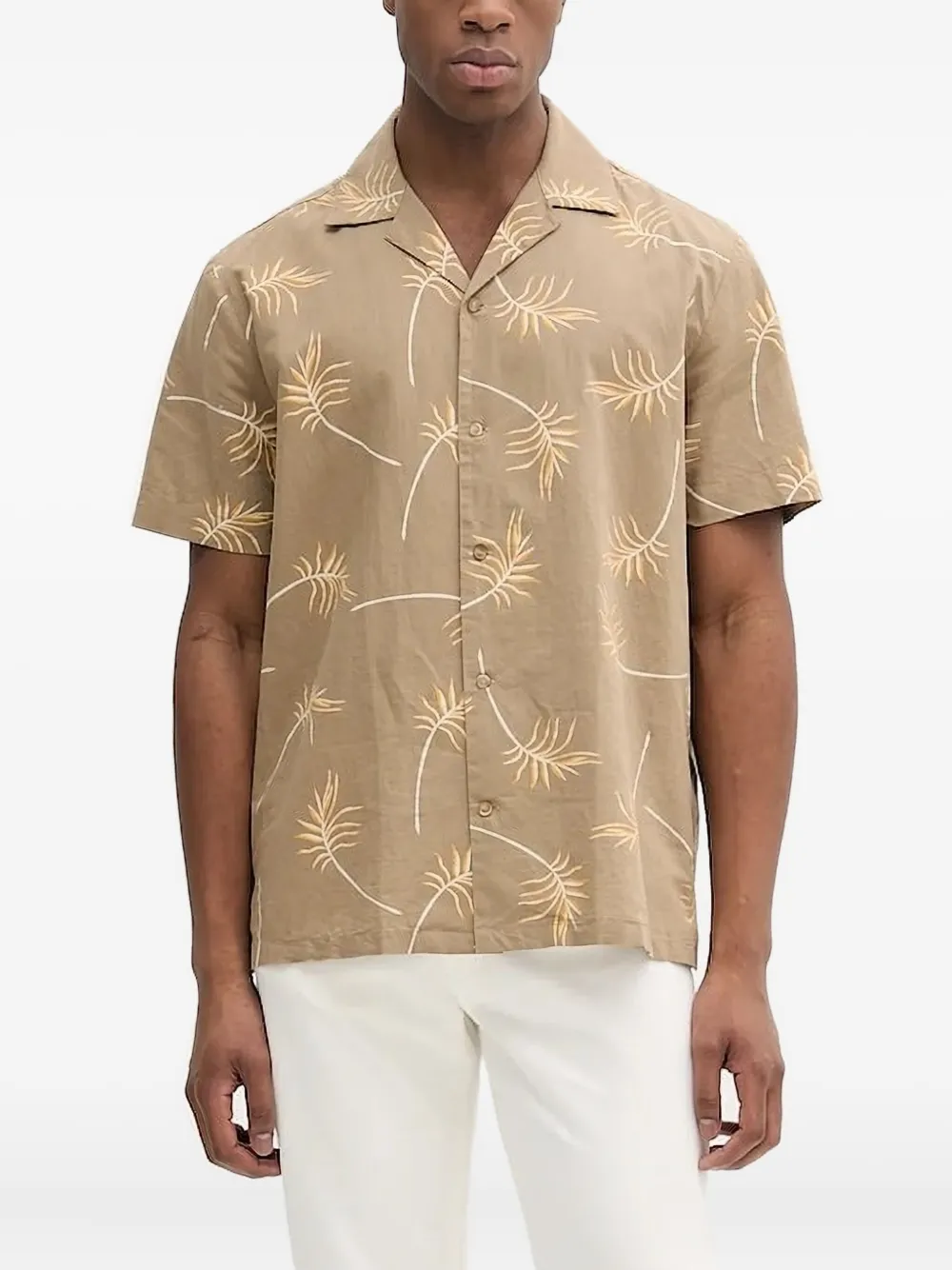 LIU JO leaf-print short-sleeve shirt Bruin