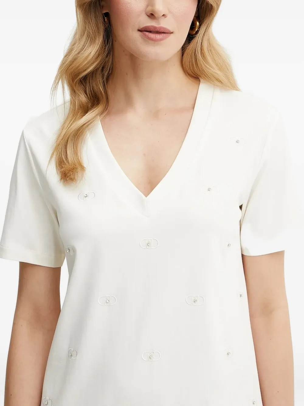 Liu •jo Embellished V-neck Dress In White