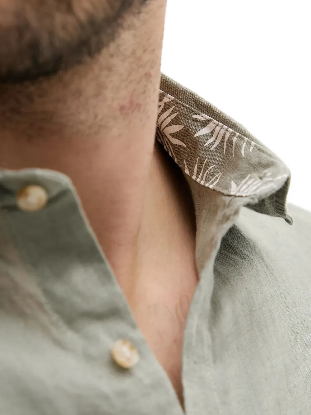 LIU JO leaf-print collar linen shirt Groen