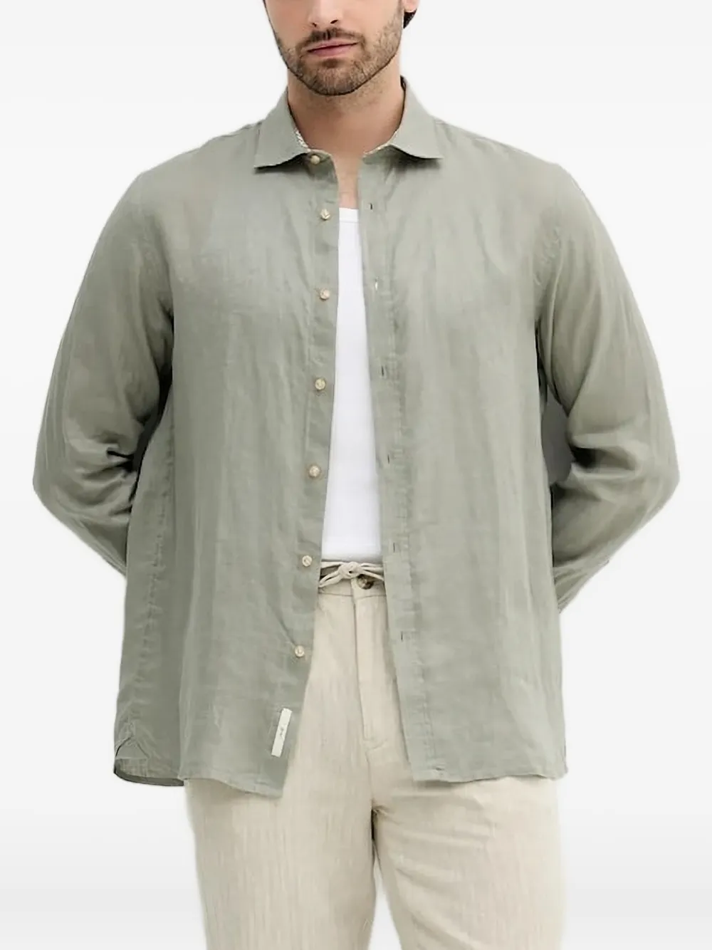LIU JO leaf-print collar linen shirt Groen