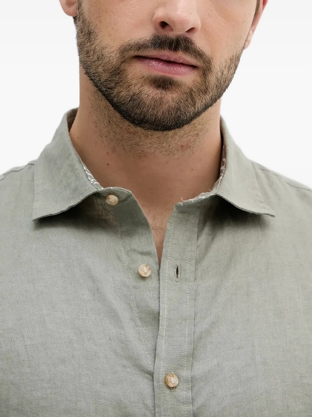 LIU JO leaf-print collar linen shirt Groen
