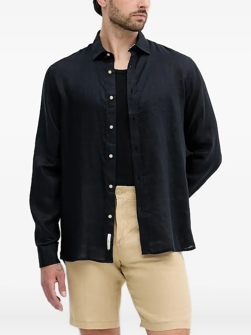 LIU JO linen leaf-print collar shirt Zwart