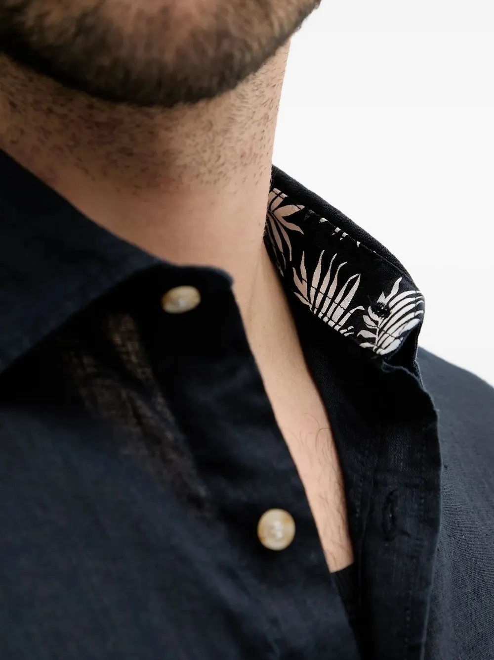 LIU JO linen leaf-print collar shirt Zwart