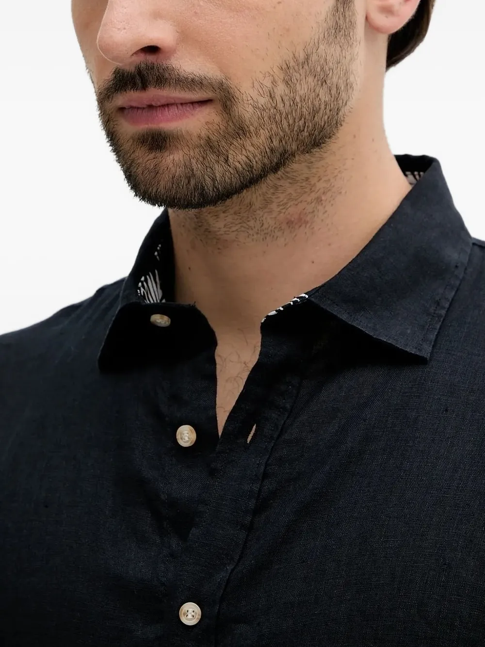 LIU JO linen leaf-print collar shirt Zwart