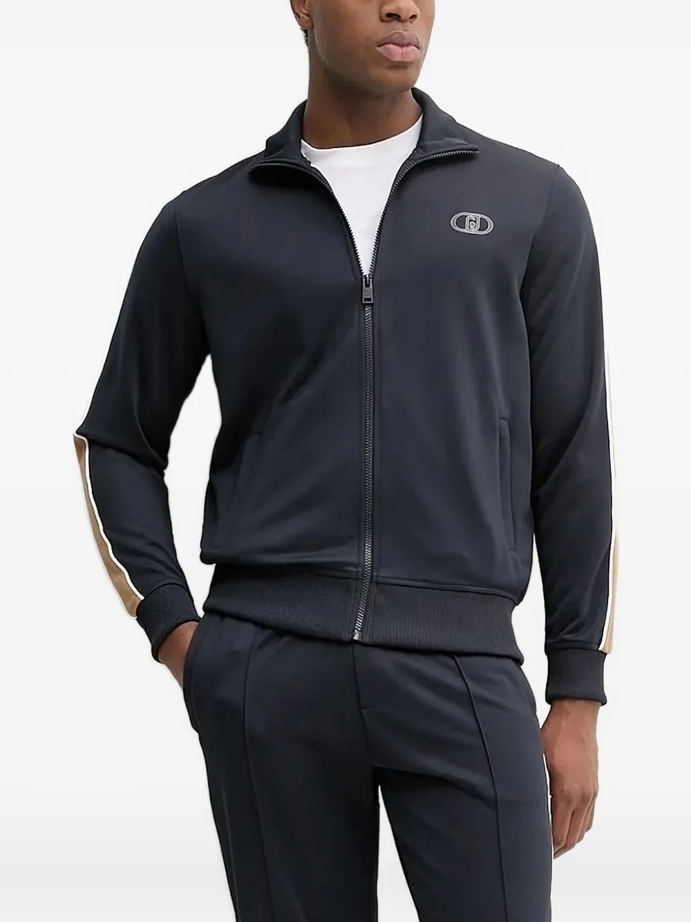 LIU JO stripe-detail zip-up track sweatshirt Zwart