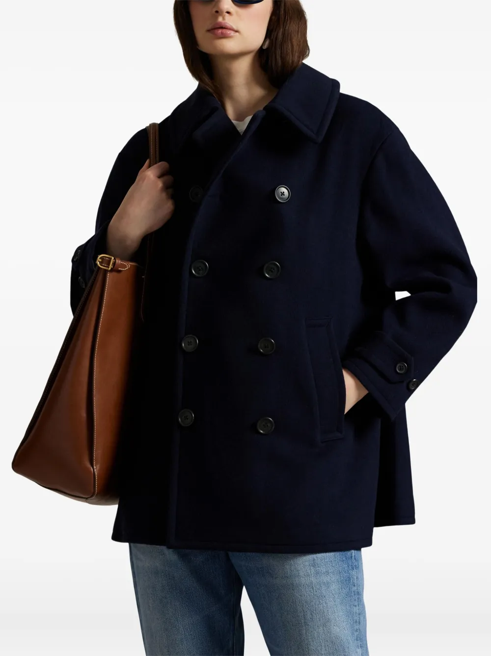 Polo Ralph Lauren Double-breasted Wool Peacoat In Blue