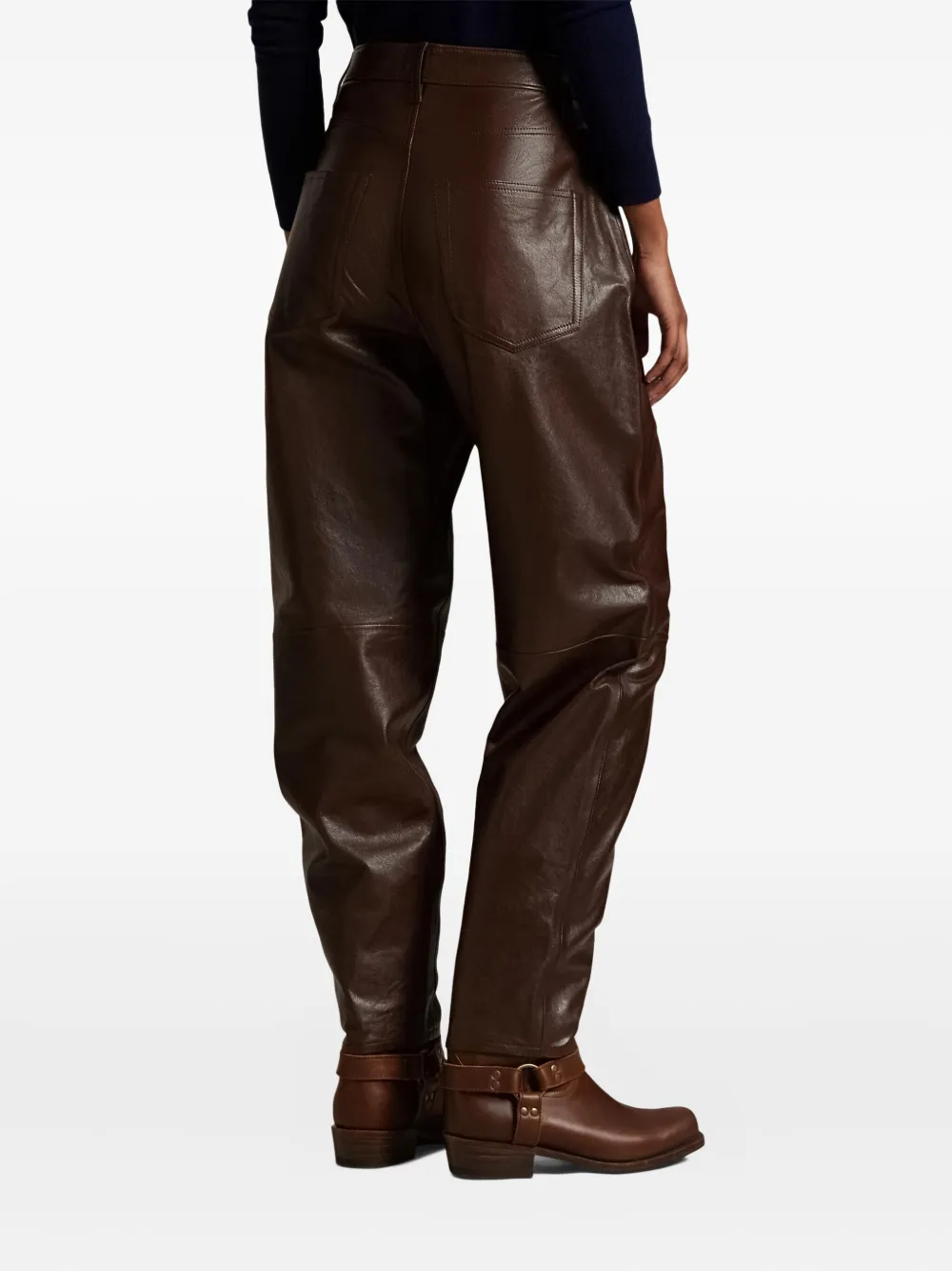 Polo Ralph Lauren Leather High-waisted Trousers In Brown