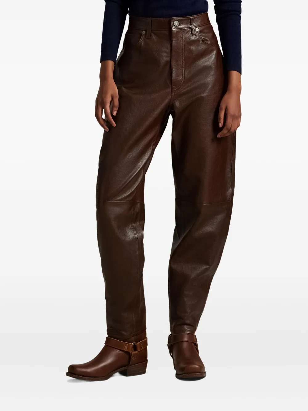 Polo Ralph Lauren Leather High-waisted Trousers In Brown
