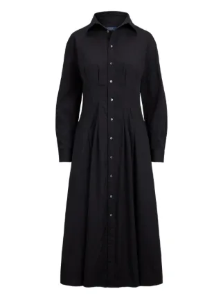 Polo Ralph Lauren Collared Pleated Shirt Midi Dress | Black