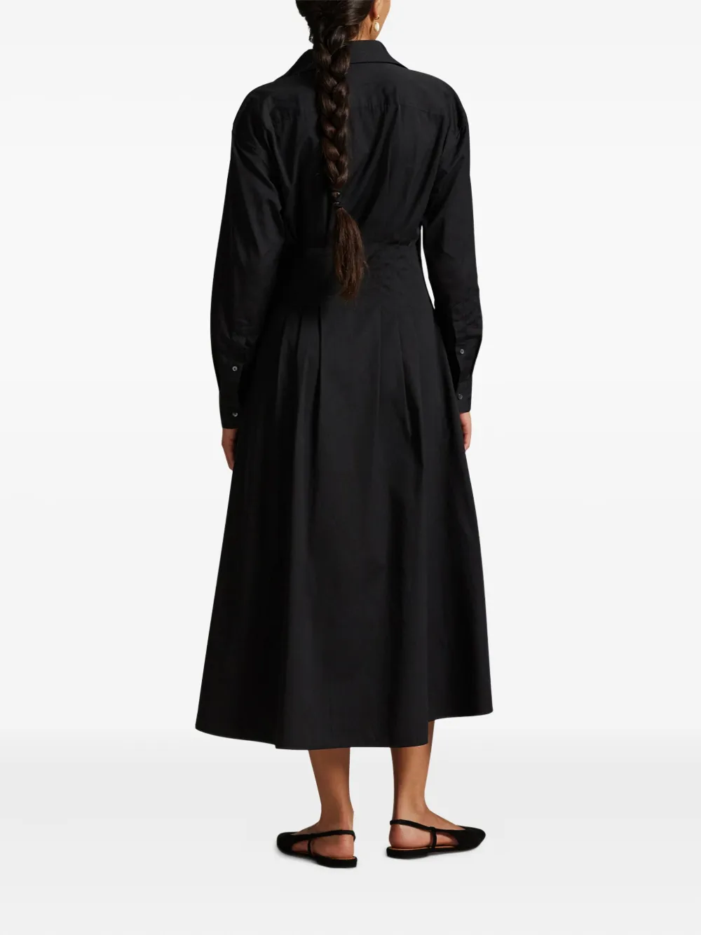 Polo Ralph Lauren Collared Pleated Shirt Midi Dress In Black