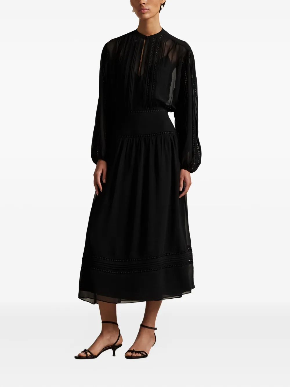 Polo Ralph Lauren Geplooide jurk met kanten vlakken Zwart