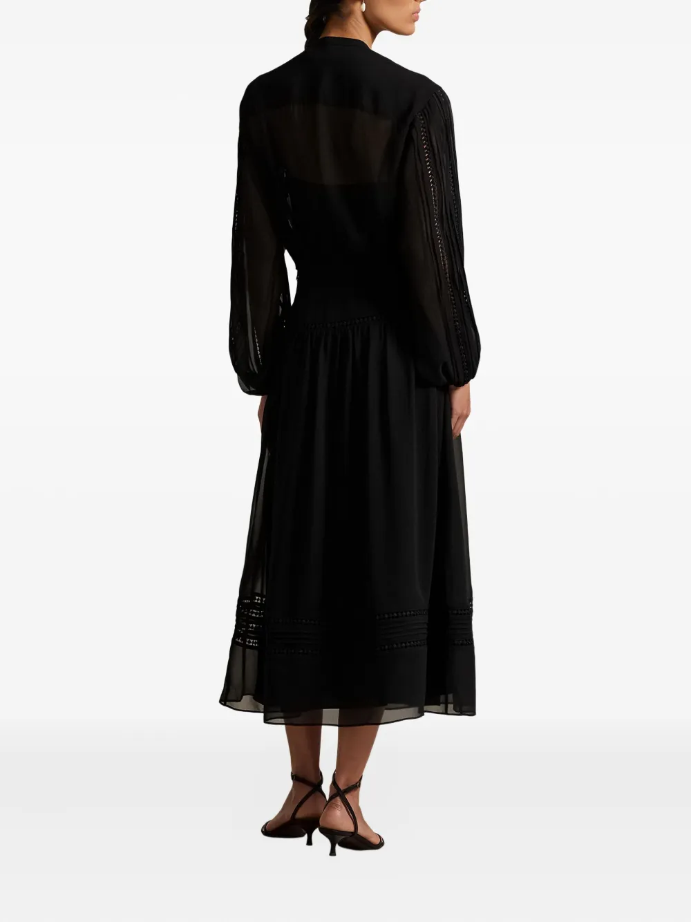 Polo Ralph Lauren Geplooide jurk met kanten vlakken Zwart
