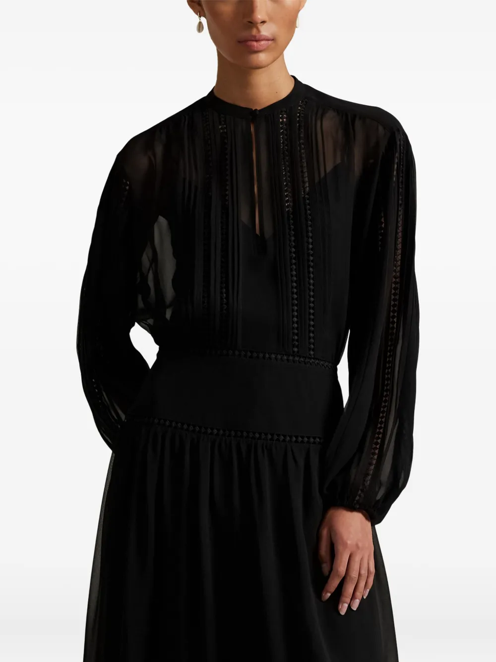 Polo Ralph Lauren Geplooide jurk met kanten vlakken Zwart