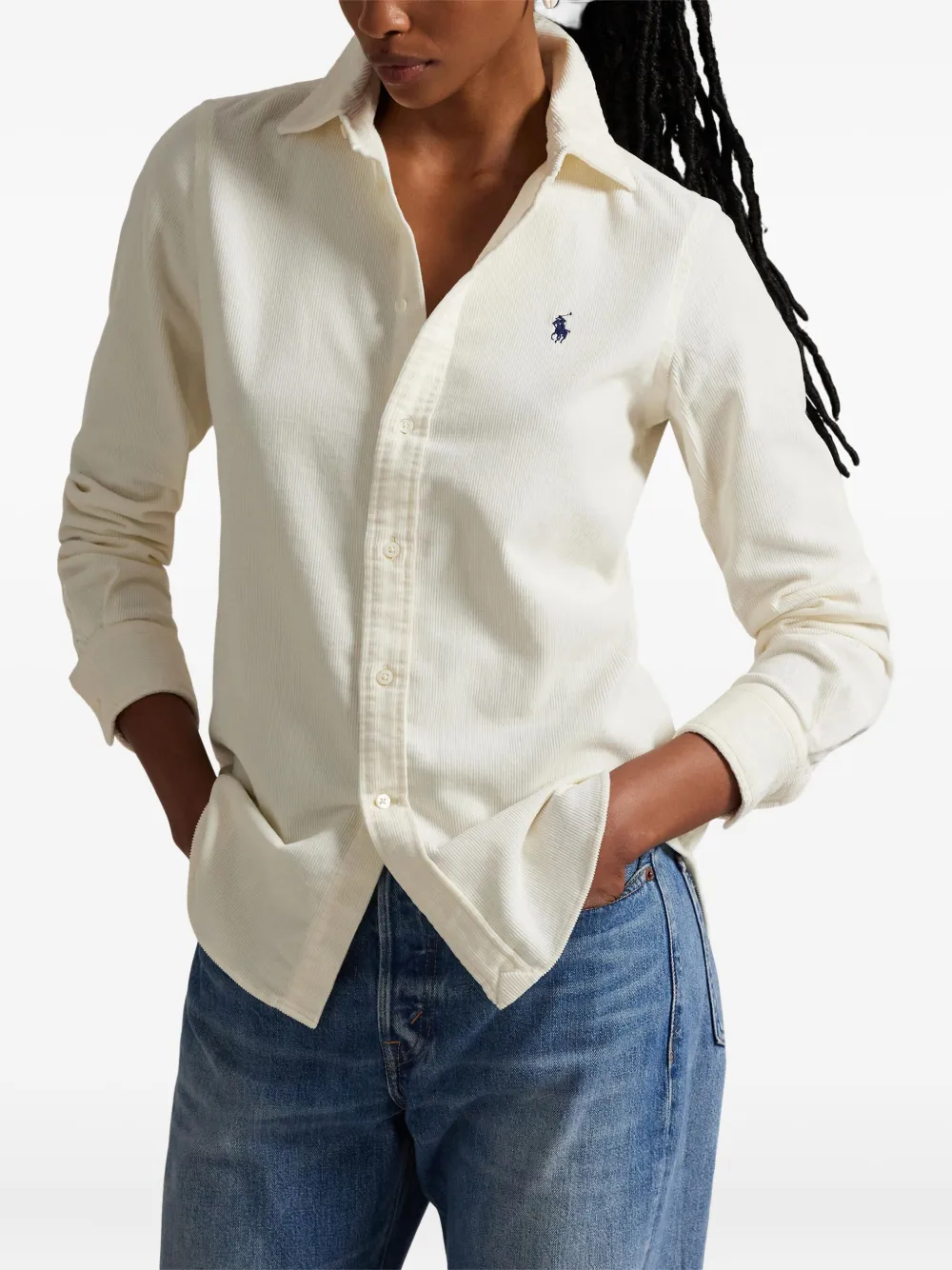 Polo Ralph Lauren Corduroy Long-sleeve Collared Shirt In White