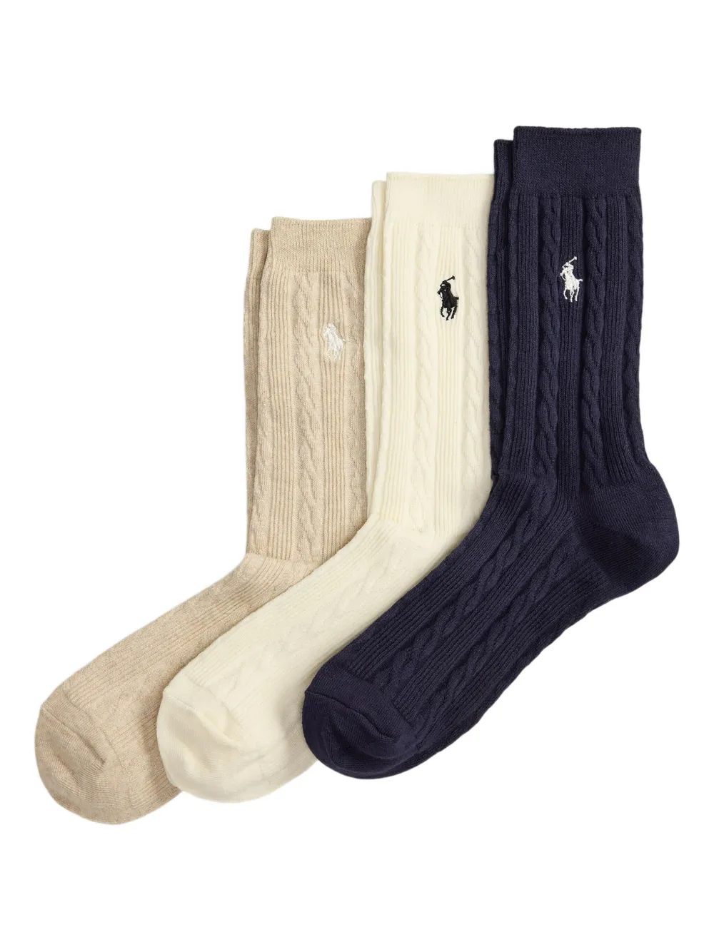 Polo Ralph Lauren Cable-knit Crew Socks (pack Of Three) In Multi