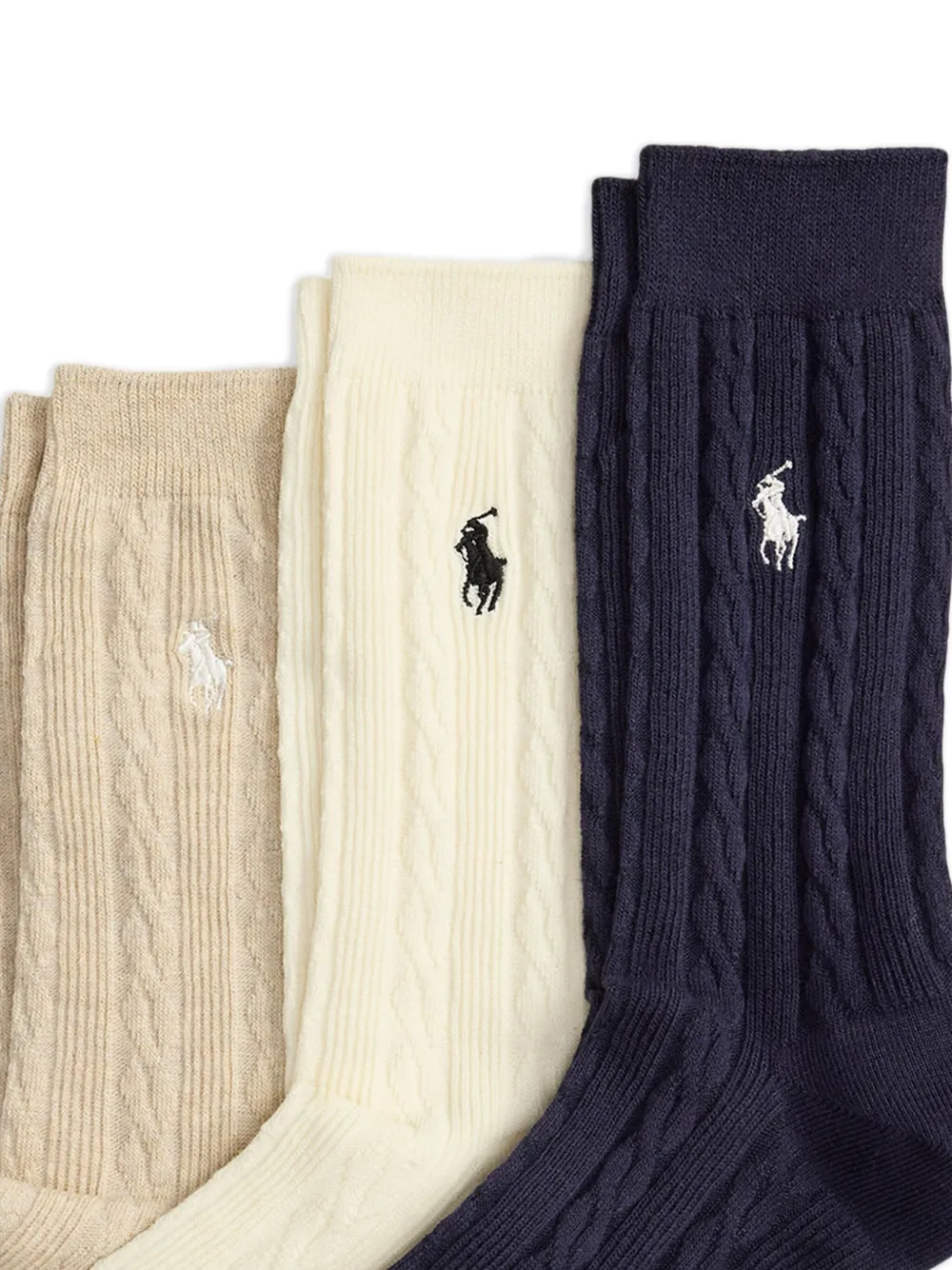 Polo Ralph Lauren Drie paar kabelgebreide sokken Beige