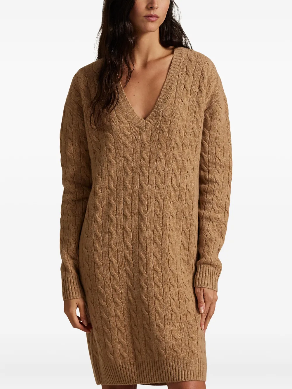 Polo Ralph Lauren Cable-knit V-neck Dress In Brown