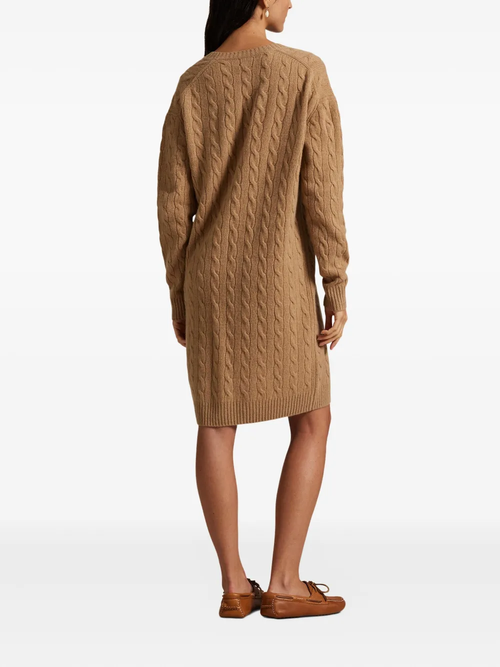 Polo Ralph Lauren Cable-knit V-neck Dress In Brown