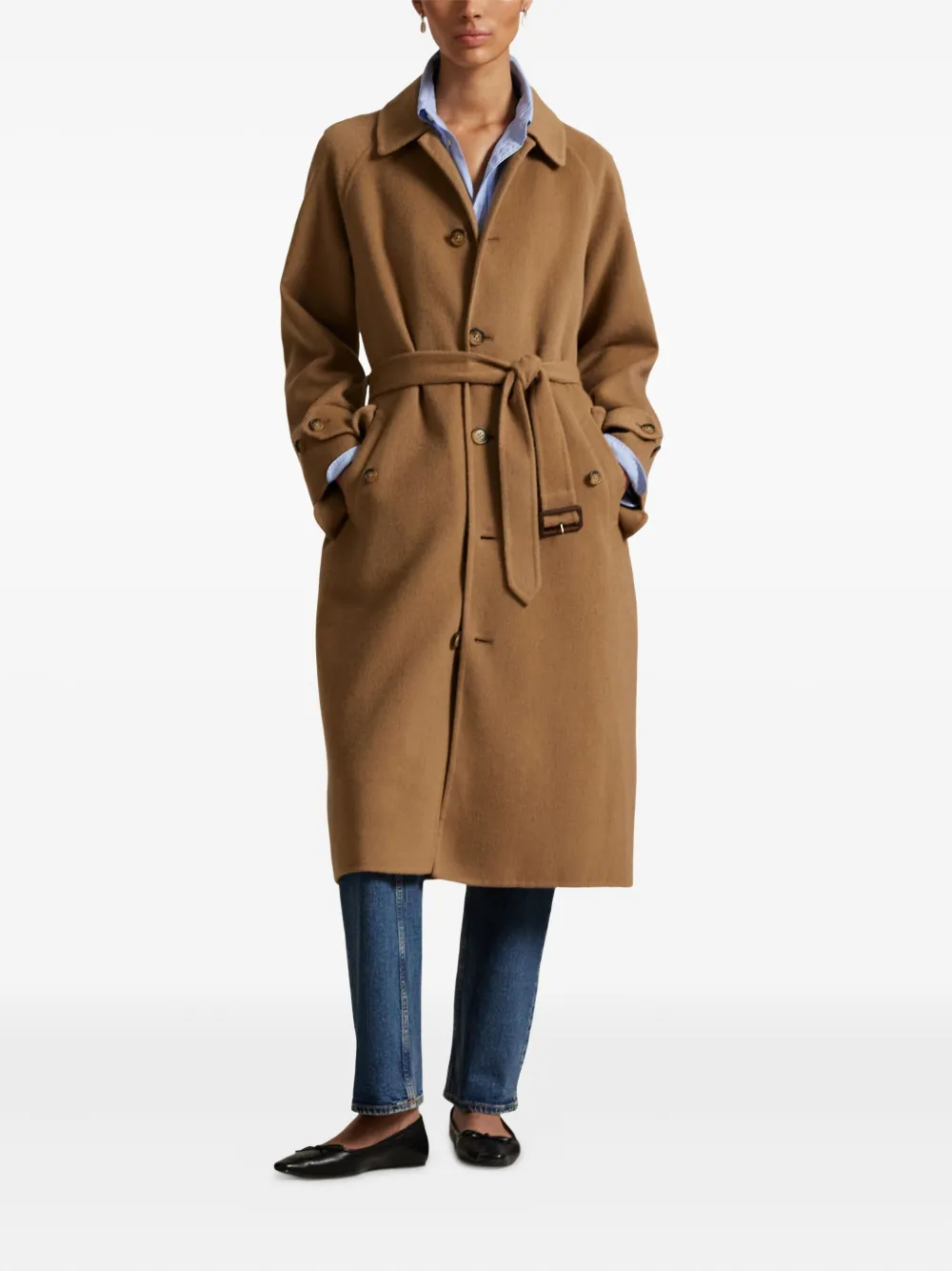 Polo Ralph Lauren Jas van wol-kasjmierblend met ceintuur Bruin