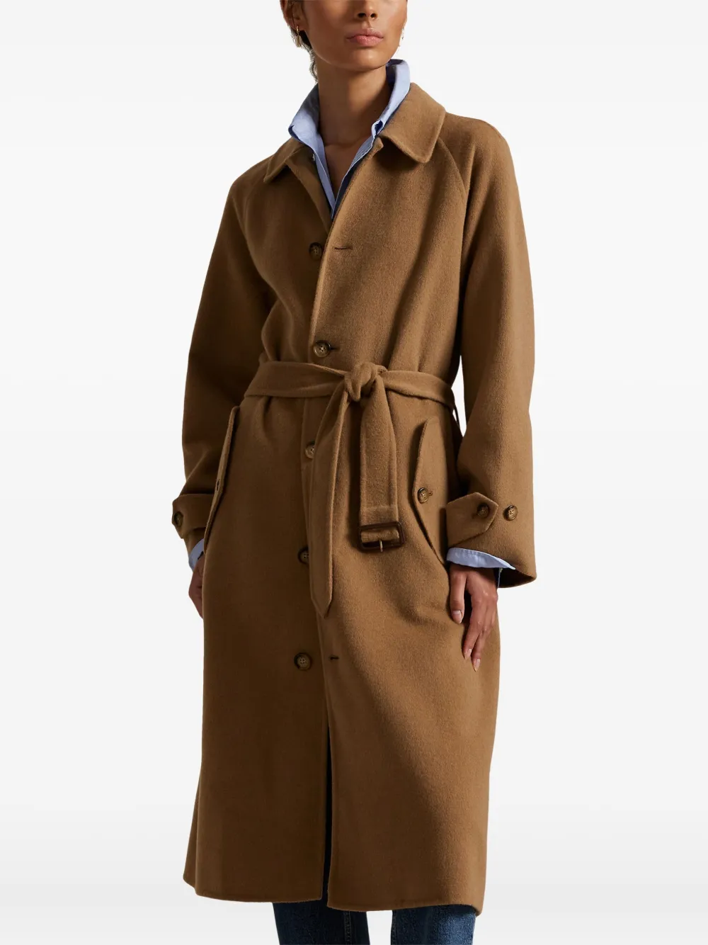 Polo Ralph Lauren Jas van wol-kasjmierblend met ceintuur Bruin