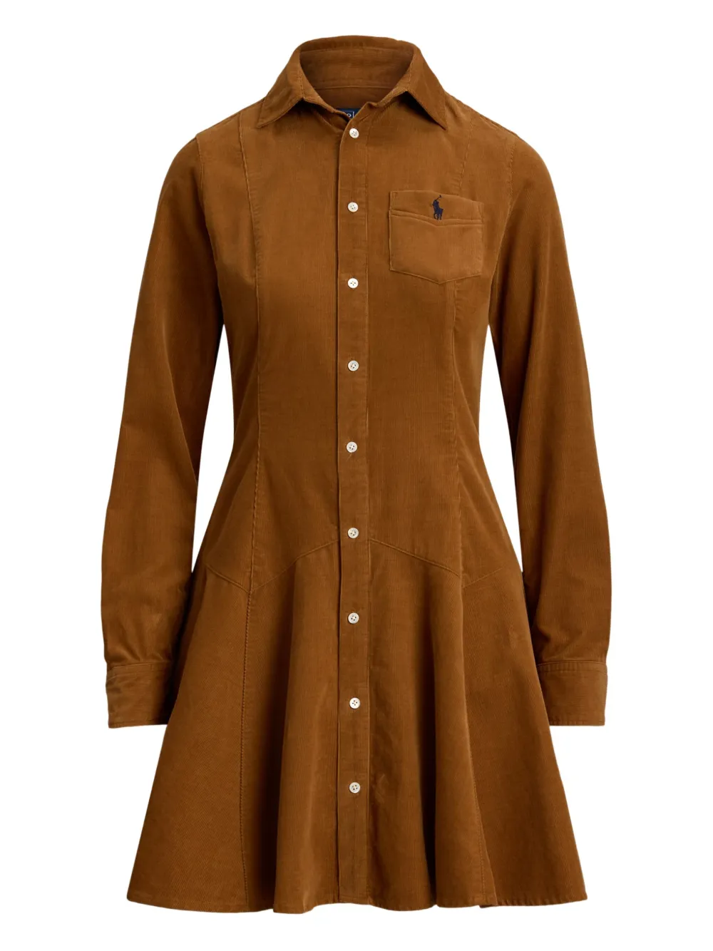 Polo Ralph Lauren Ribfluwelen blousejurk met kraag Bruin
