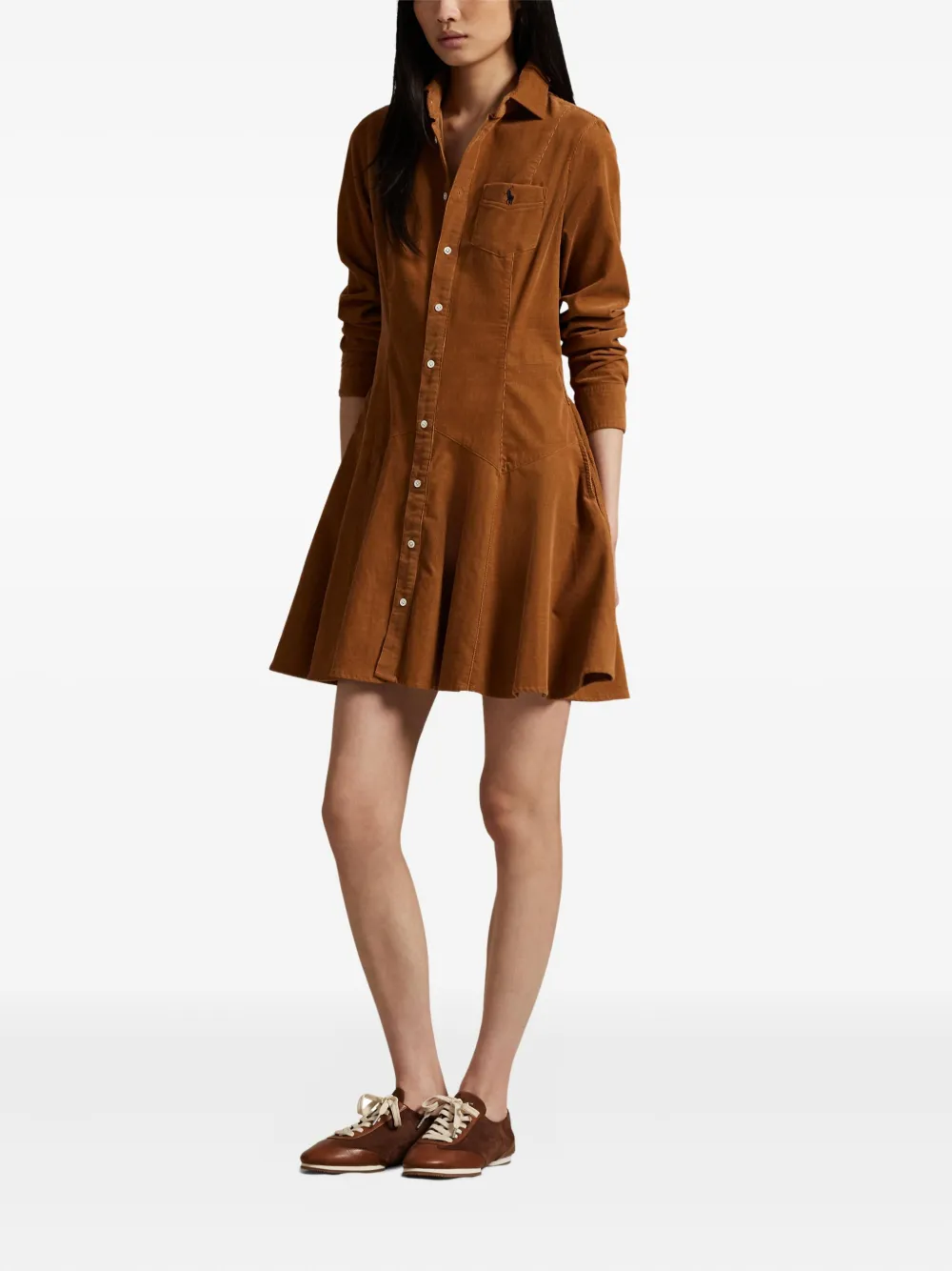 Polo Ralph Lauren Ribfluwelen blousejurk met kraag Bruin