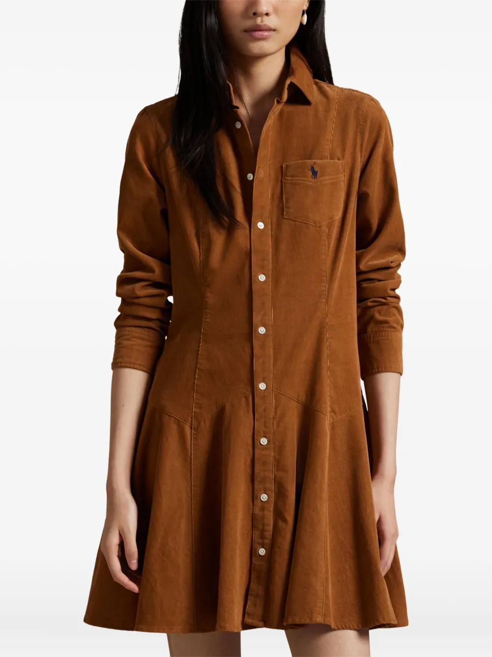Polo Ralph Lauren Ribfluwelen blousejurk met kraag Bruin