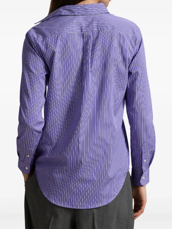 RALPH LAUREN 現行QR リネンシャツ ストライプ 紫 S Polo Ralph Lauren ストライプ シャツ | パープル | FARFETCH JP