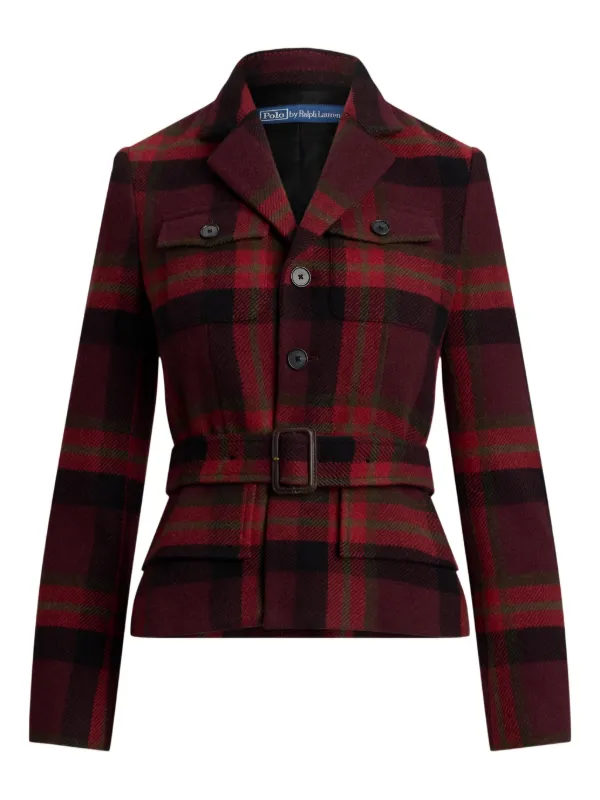 Polo Ralph Lauren Belted Plaid Jacket Red FARFETCH PH