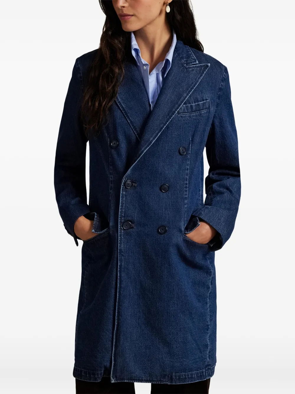 Polo Ralph Lauren Denim Double-breasted Coat In Blue