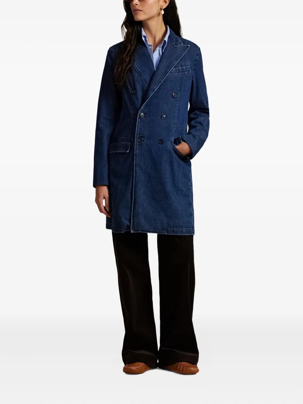 Polo Ralph Lauren Denim Double-breasted Coat In Blue